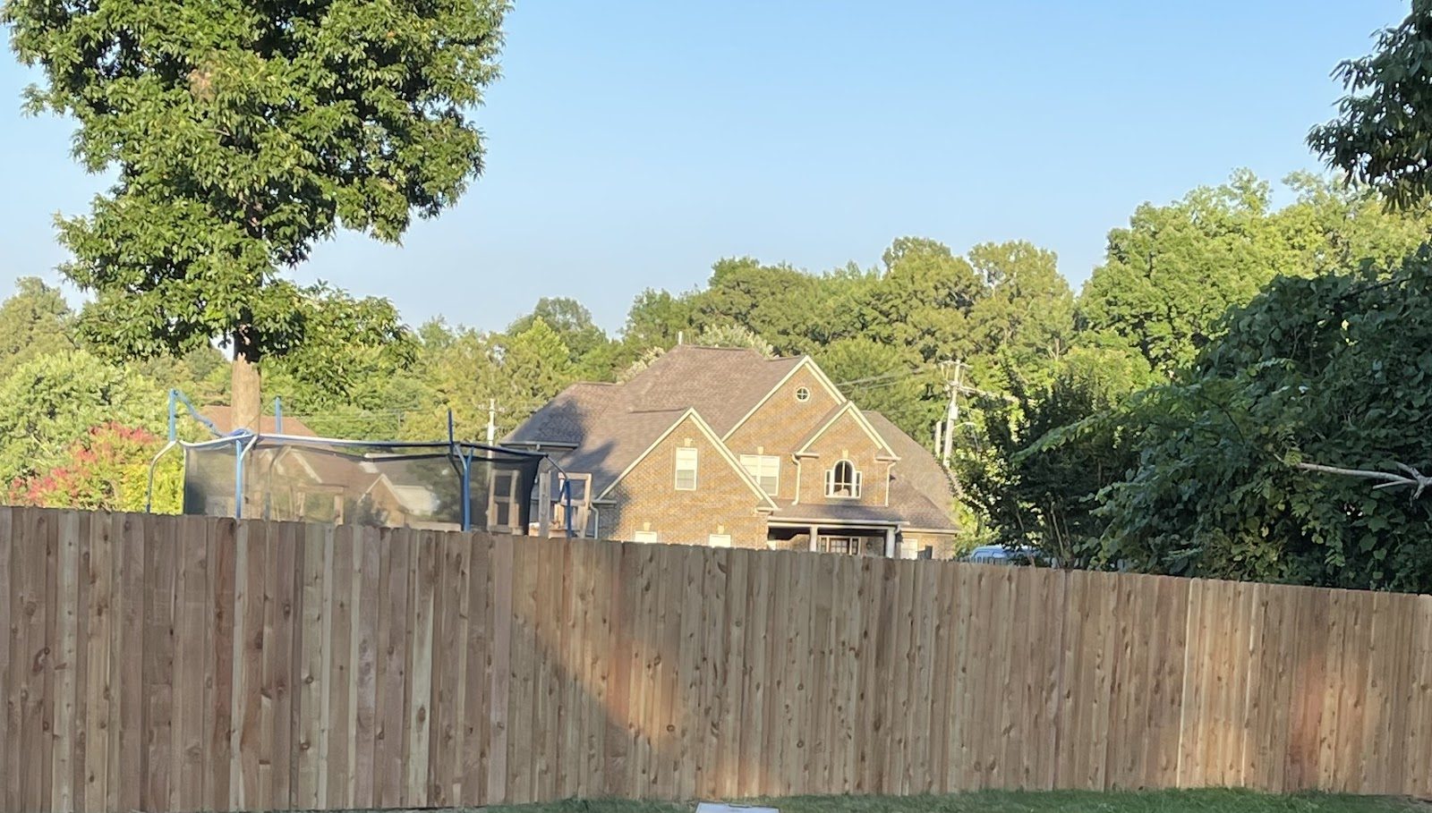Long wood privacy fence in a backyard